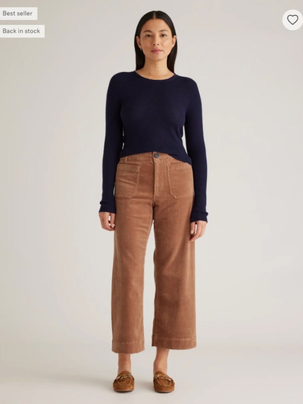 Quince Organic Stretch Corduroy Cropped Wide Leg Pants - Warm Brown - size 2